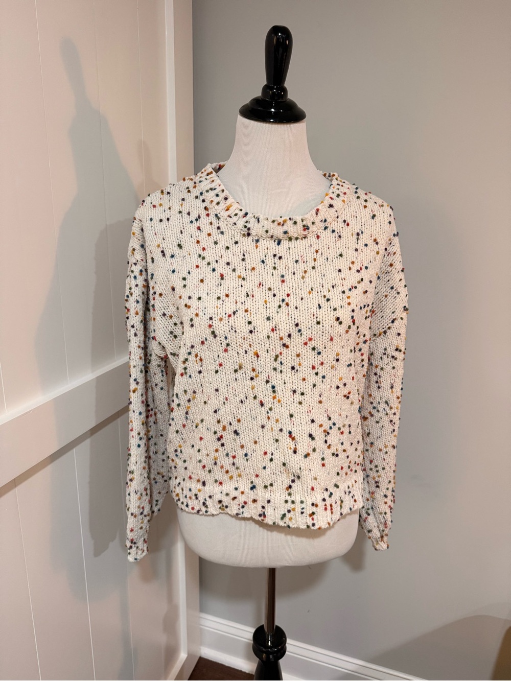 SHEIN Ivory Speckled Crewneck Pullover Sweater